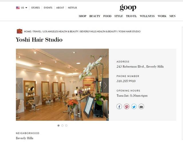 goop's listing for Yoshi Hair Studio